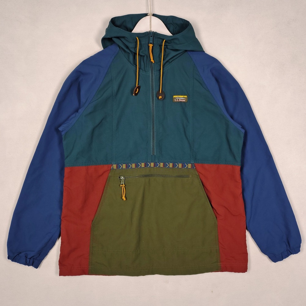LL Bean Womens M Mountain Classic Anorak Multi Color Block Windbreaker 505301